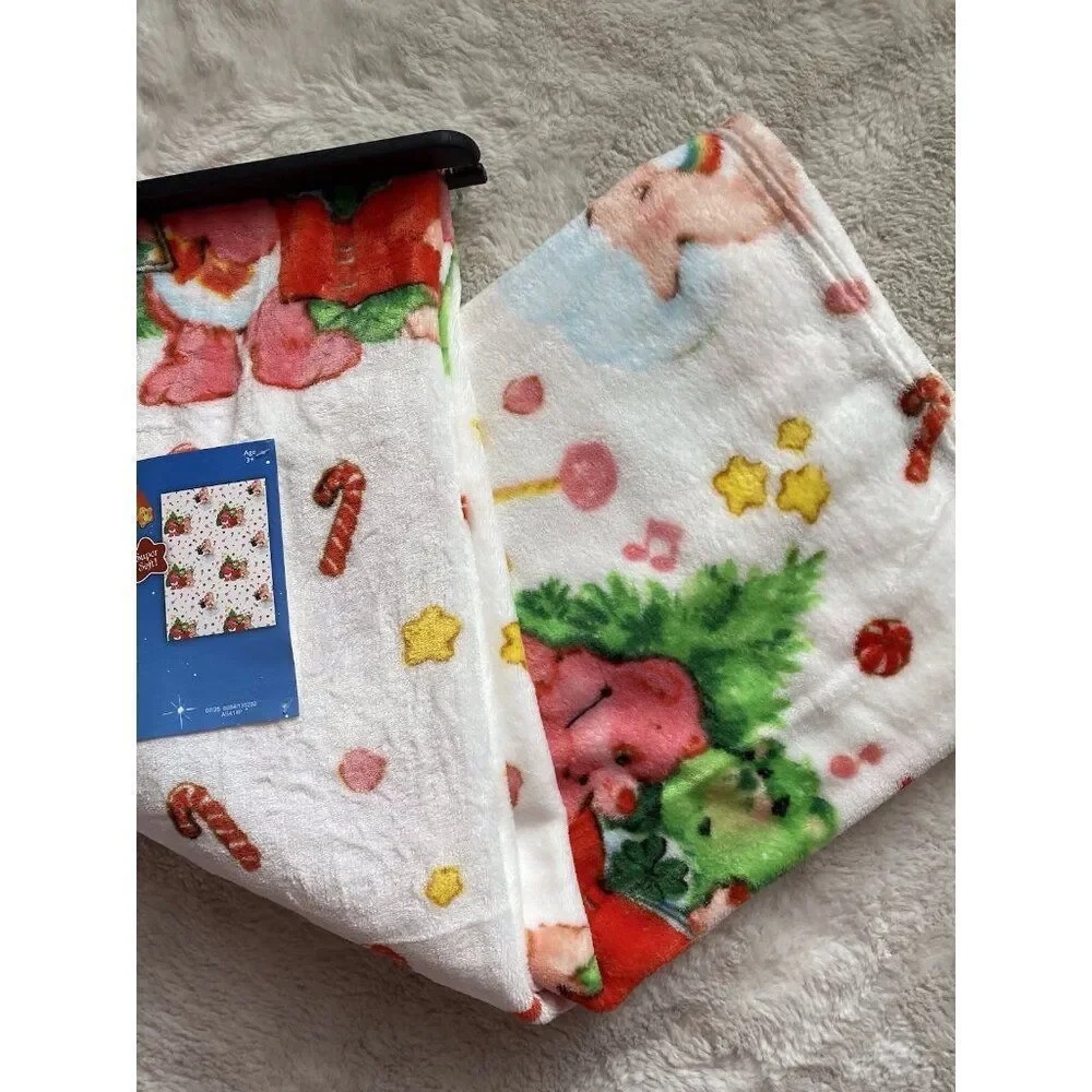 Care Bears Christmas Carols Holiday Tree Candy Cane‎ Throw Blanket 50” X 70” NEW